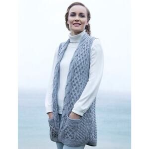 Kilronan Merino Wool Aran Cable Knit Fisherman Cardigan Vest Grandmacore Ireland